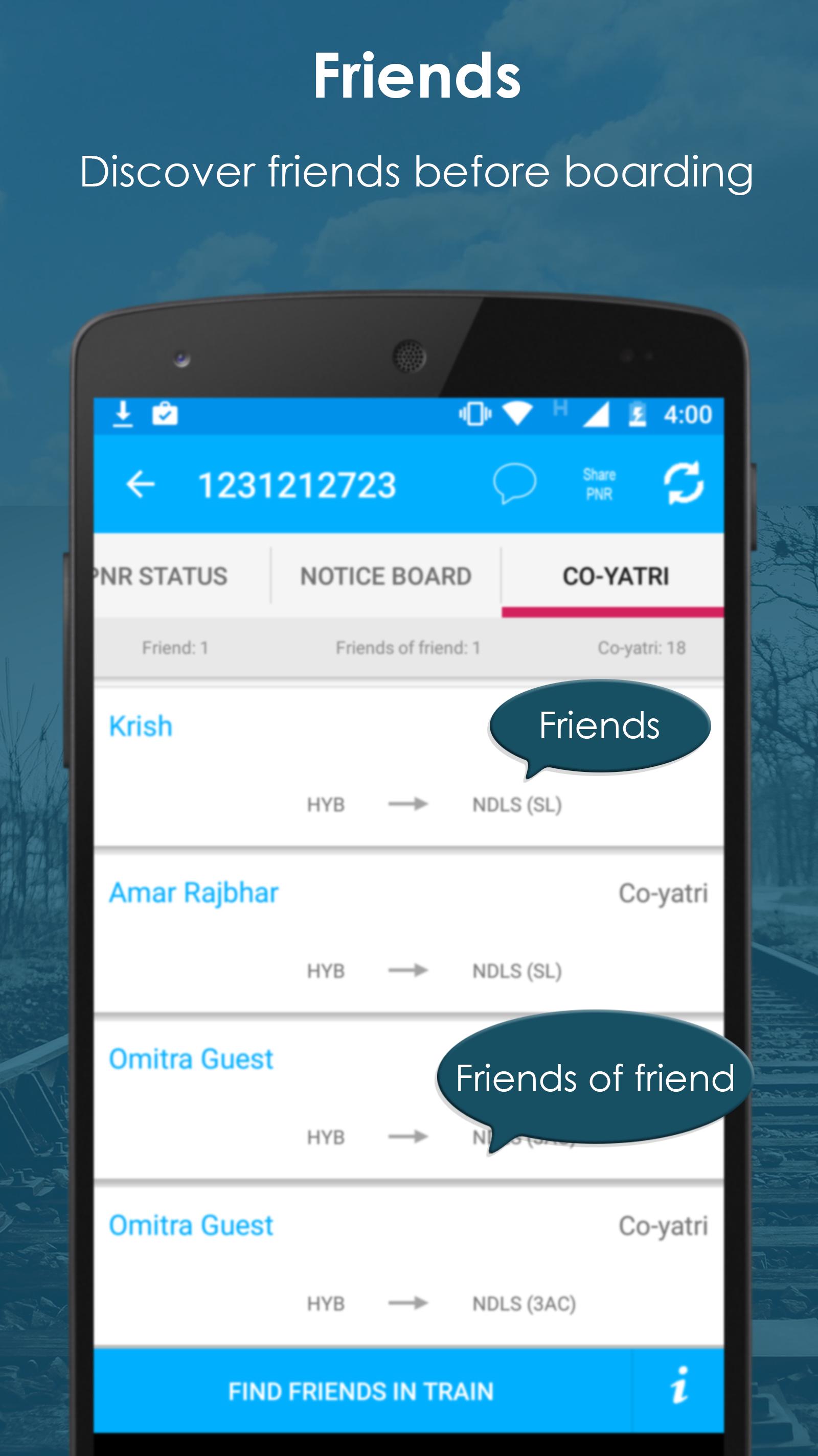 Rail Chat in Running Train, Meet Friends, PNR