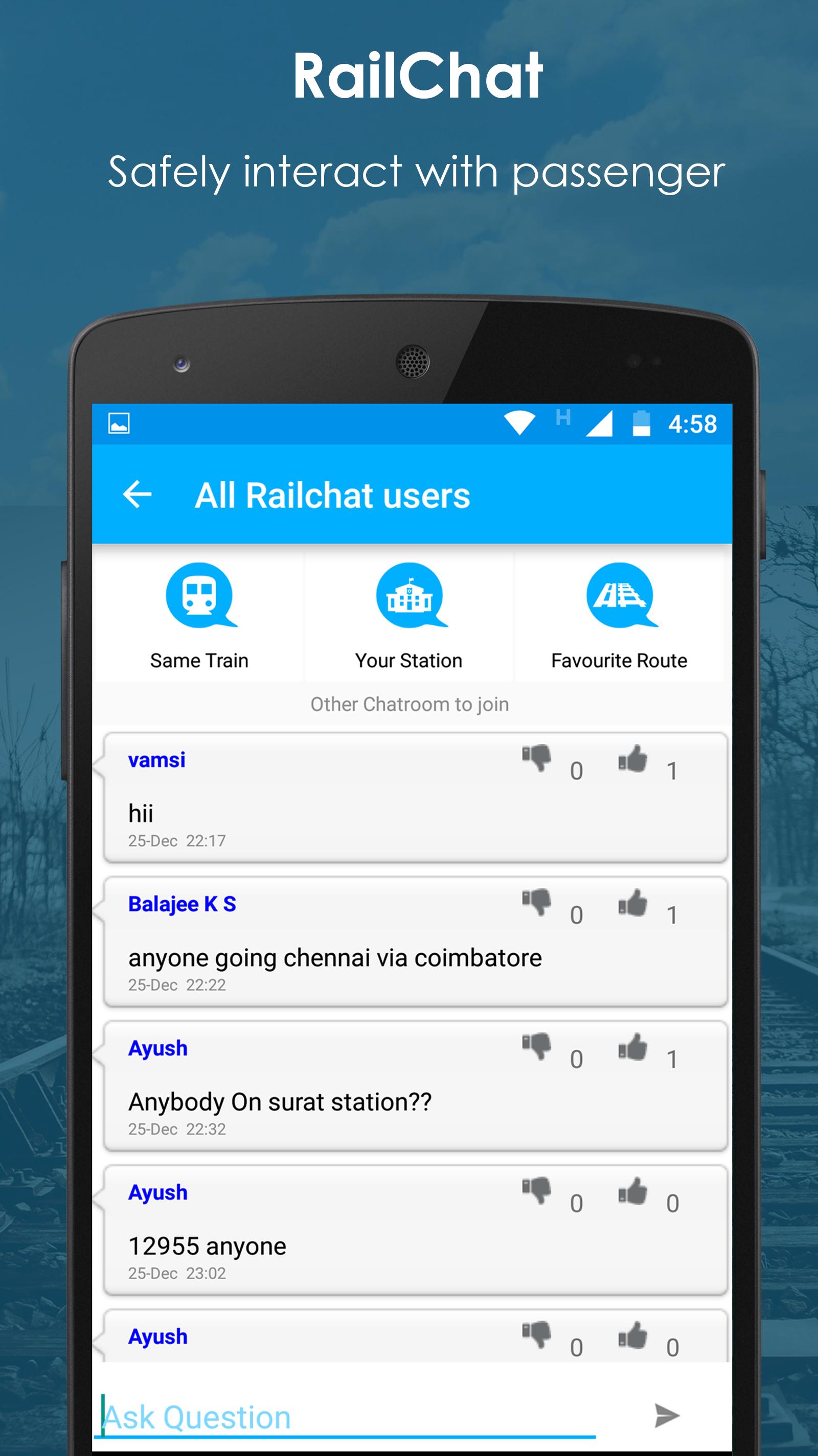 Rail Chat in Running Train, Meet Friends, PNR