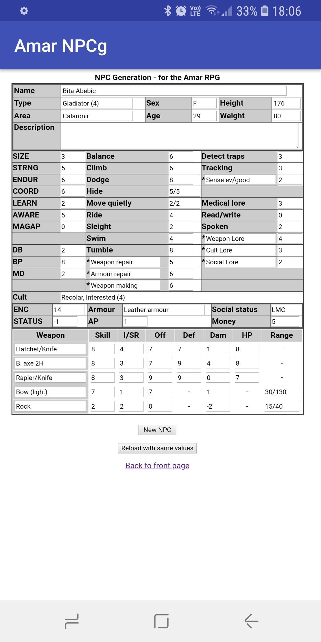 Amar RPG NPC generator
