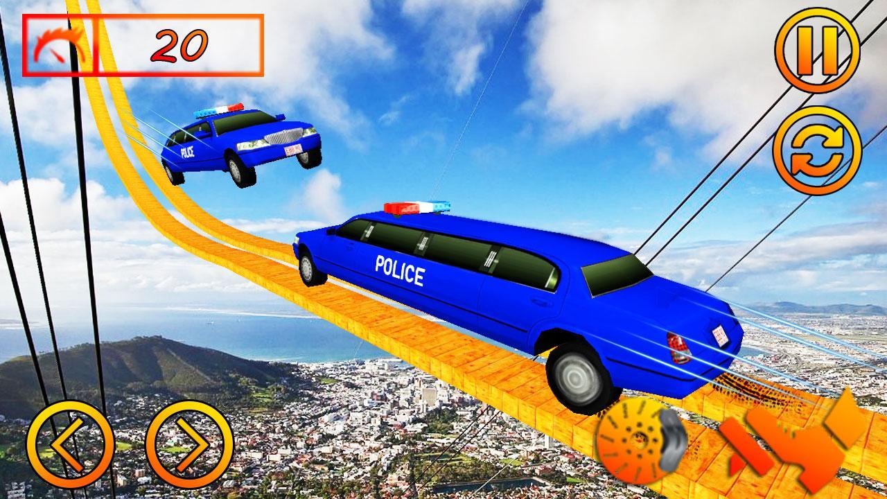 US Police Limousine Car Rope Stunt Racing Game