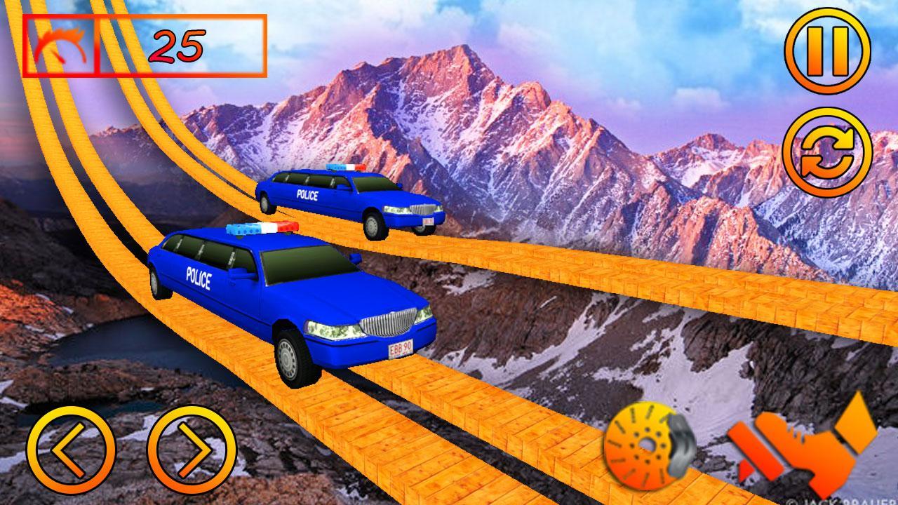 US Police Limousine Car Rope Stunt Racing Game